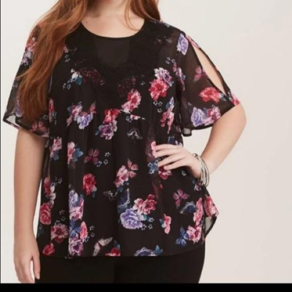 Torrid Sheer Black Floral Blouse Sz 2
